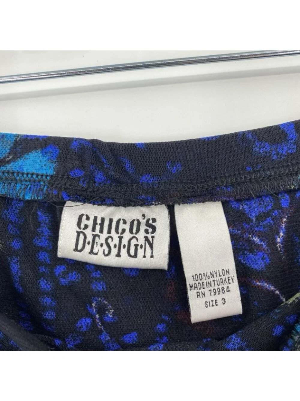 Chicos Layered Mesh Floral Print Midi Skirt Blue Black Womens Size 3 XL Vintage